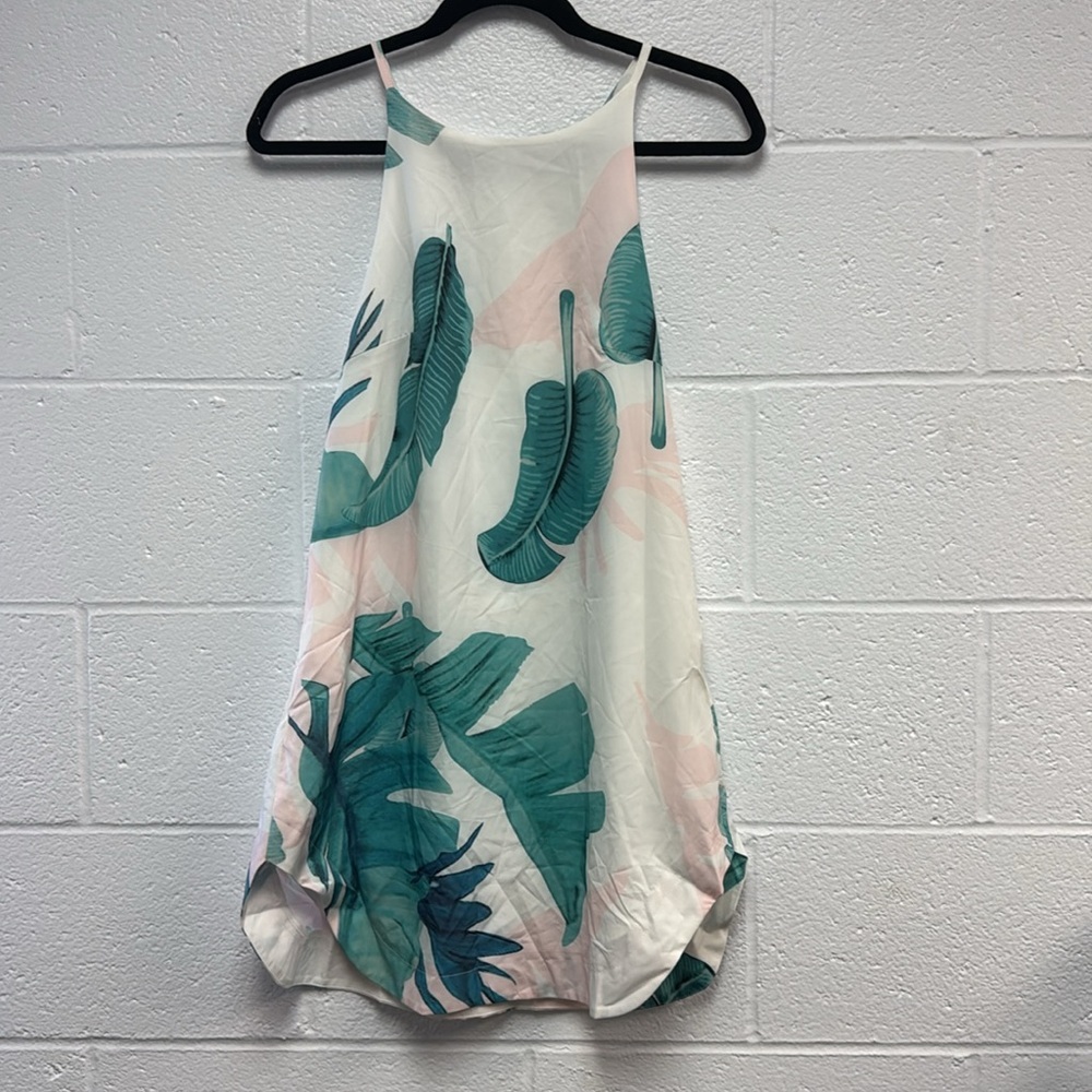 YOINS White and Green Dress with Tropical Leaf Print - Picture 5 of 7